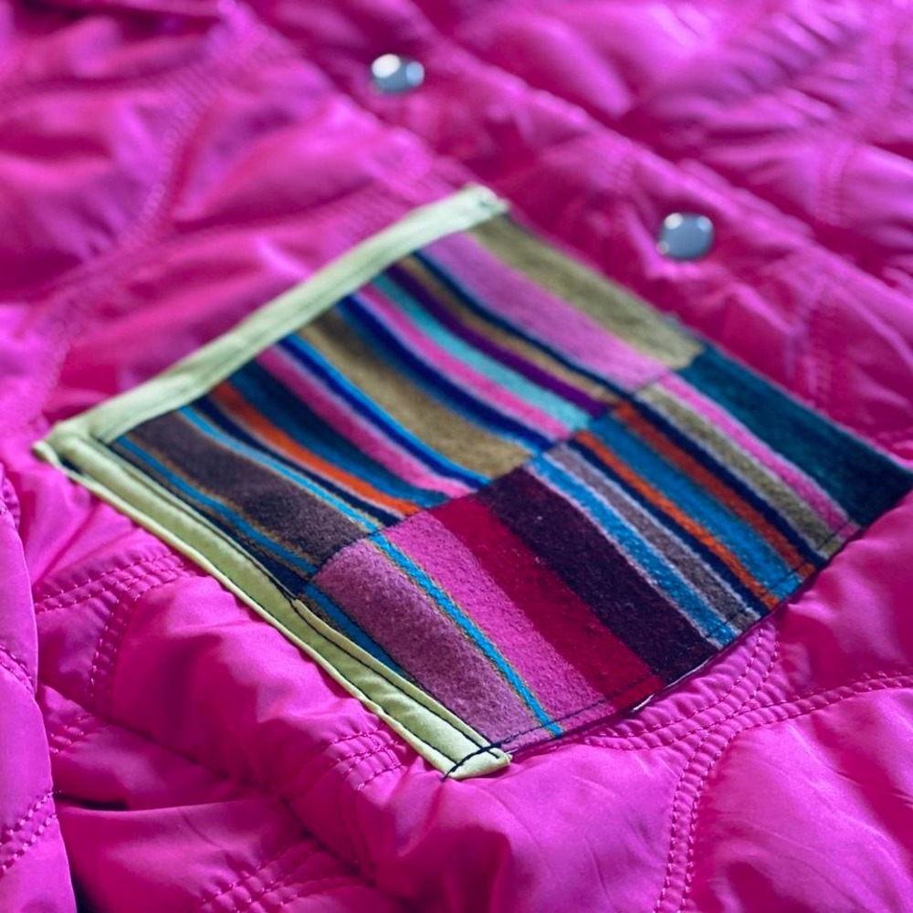 Upcycled Pink Quilted Jacket with Serape Print Patchwork - Picture 2 of 7